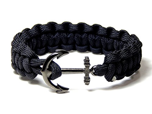 Blue Sky Outdoor Gear Anchor Bracelet Nautical Black Paracord Cobra Weave Gunmetal Tone
