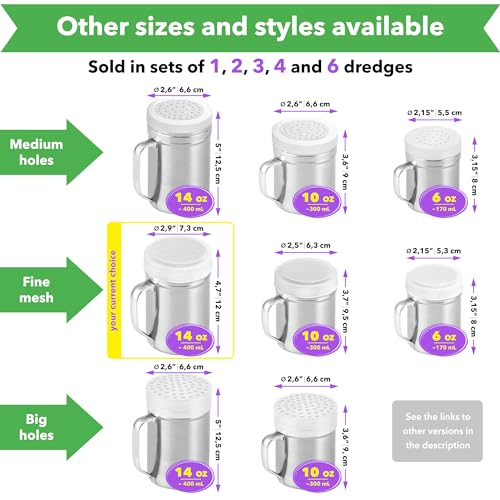 Image of CUSINIUM Large Powdered Sugar Shaker Duster - With Handle - Cinnamon Shaker For Coffee Bar- Fine Mesh Dredge - 14 ounce | Style: Fine
