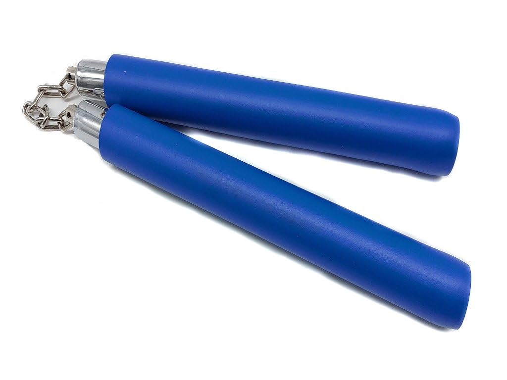 DELFIERO Nunchaku Gomma Blu con Catena per Allenamento Arti Marziali
