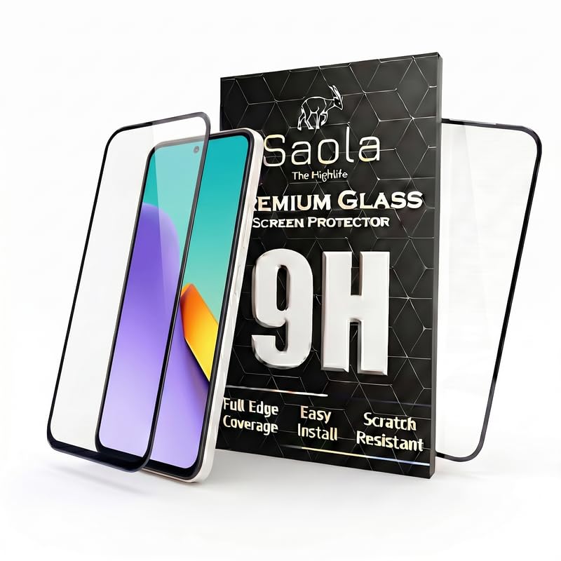 Image of Saola HD Clear Tempered Glass for Redmi 12 5G | High Strength 9H Protection, Smooth Touch, Full Coverage Screen Guard, 2-Step Installation Kit | Quick & Easy Application (Pack of 2)