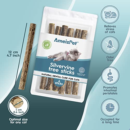 Ameizpet Silvervine Cat Teeth Cleaning Dental Sticks, Cat Dental Chew Sticks - Matatabi Cat Dental Care, Cat Chew Toy 6 Pcs #TOP1