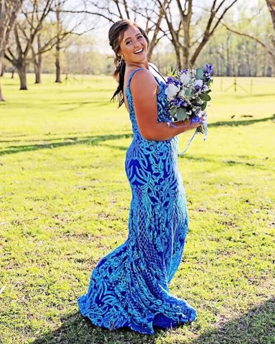 V Neck Sequin Prom Dress Mermaid Spaghetti Straps Sparkly Formal Evening Party Gowns3