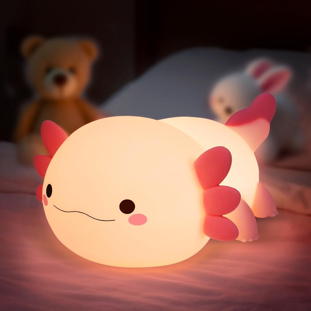 magimagi Axolotl Night Light, Axolotl Toy, Cute Silicone Axolotl Lamp, 7 RGB Colours Changing, 30-MinTimer, Touch Night Light, Bedroom Decor, Birthday Easter Gifts for Kids Girls