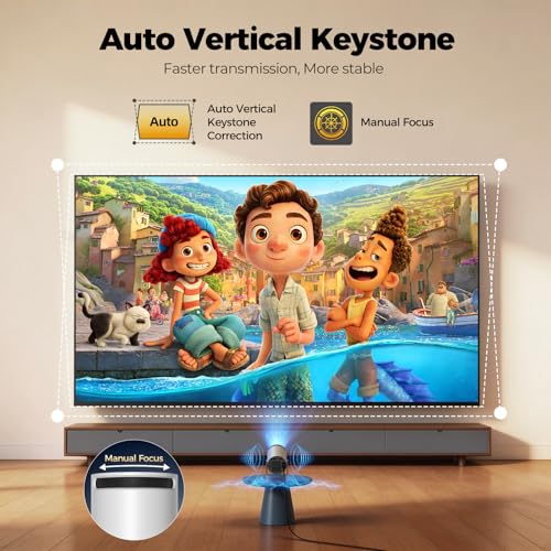 Image of Mini Projector with Bluetooth and WiFi, Upgraded 200 ANSI Lumens Portable Projector 4K, Auto Focus /Keystone, Compatible with iPhone /TV Stick /Laptop for Home Outdoor Movie