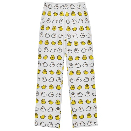 Boy's Lounge Pants Yellow Duck Rubber Duck White Kids Jogger Pants Elastic Waist Long Bottoms with Pockets 6-14 Y