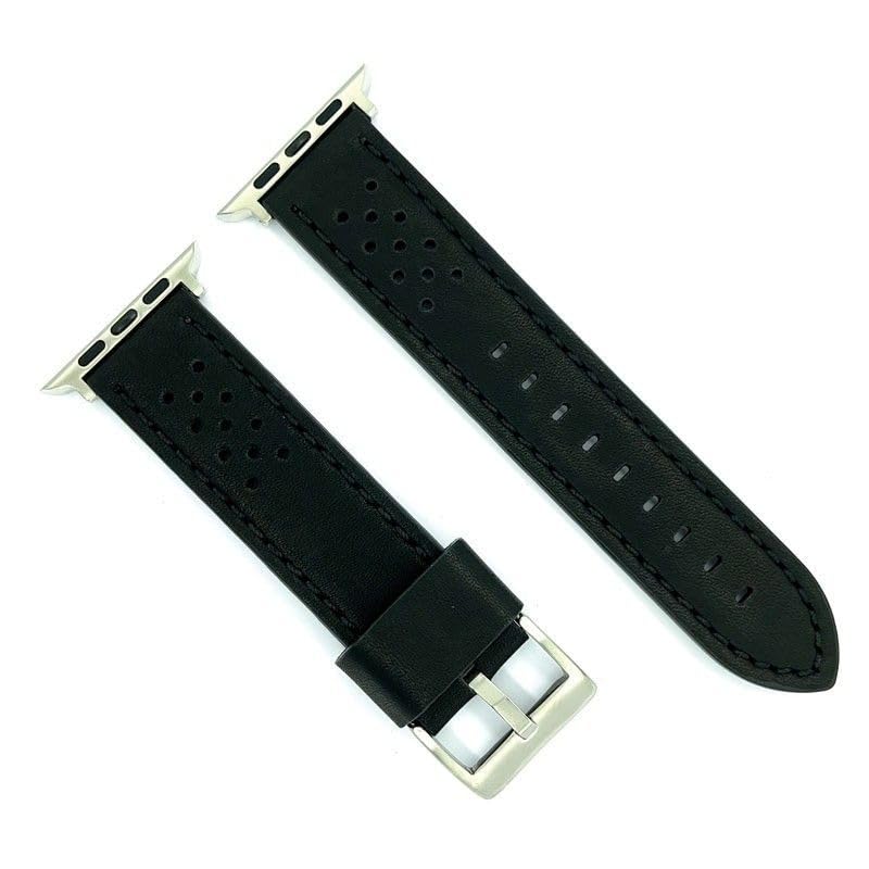 Racing leather strap black with colored stitching compatible with Apple Watch, Series 1 2 3 4 5 6 7 8 9 SE SE2 Ultra
