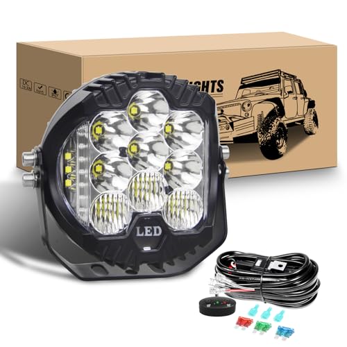 RIGIDON 7 Pulgadas 75W Redondo Faros de Trabajo Led con 12v kit de cableado, faros led 4x4 largo alcance para tractor off road camión coche todoterreno vehículos, 6000K Blanco faros antiniebla