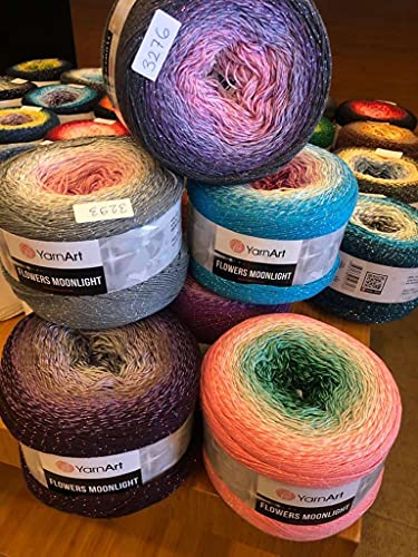 Image of YarnArt Flowers Moonlight Glitter Cotton Yarn, Soft, Rainbow Crochet, Metallic Lurex handknit Shiny, Silvery Cake, Multicolor Cotton, 1 Skein Weight 9.17oz Lenght 393.7 inches, 1 Fine Yarn (3279)