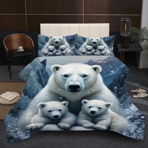 Fotmung Piumino Matrimoniale 220x240 Tre Orsi Bianchi, Piumino Letto Matrimoniale 4 Stagioni 220 x 240 cm per Bambini Adulti, Trapunta di Microfibra e 2 Federe 50 x 80