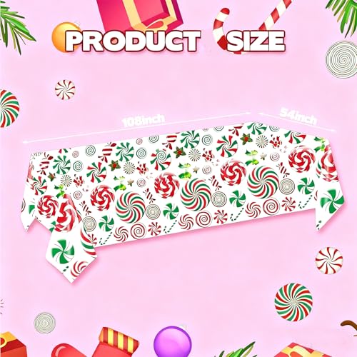 Christmas Tablecloths,4 Pack Plastic Waterproof Disposable Rectangle Table Cover Candy Lollipops Candy Canes Design for Holiday Winter Party Decorations(54x108 Inch) – Image 3