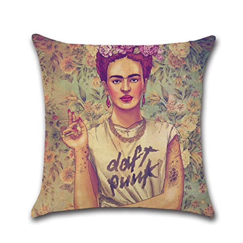 RecoverLOVE Funda de cojín Thida Pillow Frida Kahlo Autorretrato Lino de algodón Funda de Almohada Throw Pillow Fundas de Almohada Decorativas de Estilo Mexicano, 17.7" 17.7" para sofá, sofá, Cama Cover