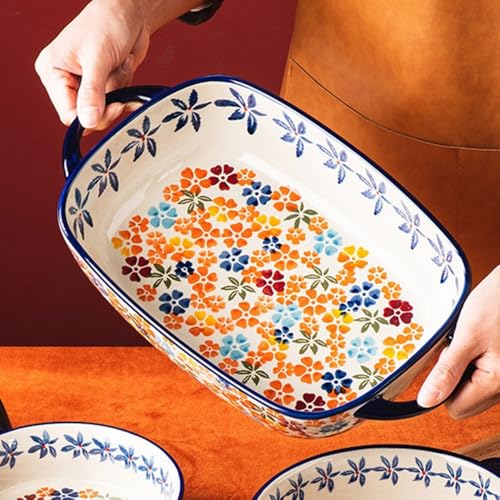 Moldes para hornear de cerámica con doble asa para evitar quemaduras juego de 2 fuentes 4