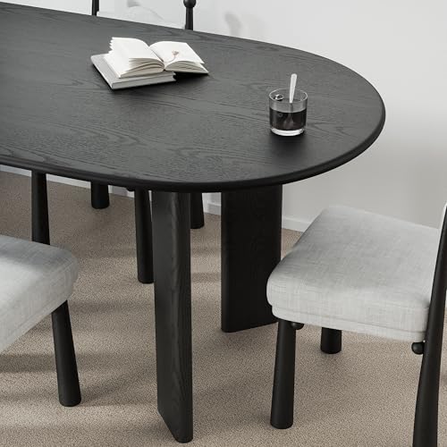 Image of Casaphoria 67 inch Farmhouse Dining Table for 6，Wood Oval Living Room Table, Modern Kitchen Table with Sturdy Base & Thickened Tabletop, Easy to Assembly & Clean, Black