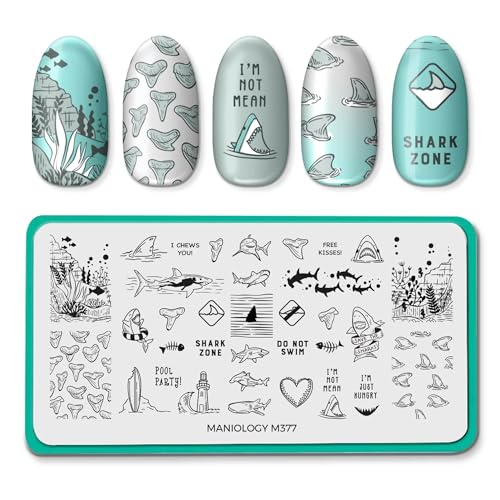 Maniology Kiss a Shark Nail Stamping Plate, Sharky Nail Art Designs, Sharks and Sea Creatures Manicures