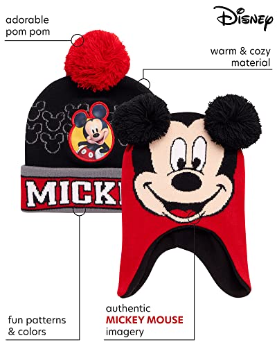 Image of Disney Boys' Winter Hat - 2 Pack Lightning McQueen Pom Pom Beanie or Mickey Mouse Hat (4-7) | Soft, stretchy fabric for a cozy, comfortable everyday fit.