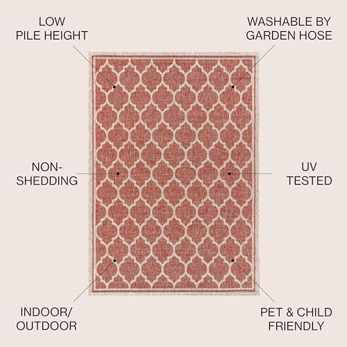Image of JONATHAN Y Moroccan Trellis Indoor Outdoor Area Rug 8X10 Red /Beige, Trebol Textured Weave for Backyard, Patio, Porch, Easy-Cleaning, High Traffic, Pet-Friendly, Non-Shedding (SMB109C-8)
