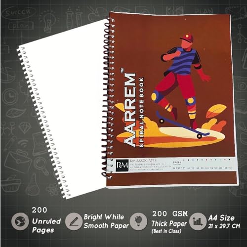 Image of Premium Spiral Notebook Plain A4 Size, Unruled 70 GSM Paper, 200 Pages, Multipack with college and school Office Stationery Student Supplies Creative Pack of (Pack of 2)