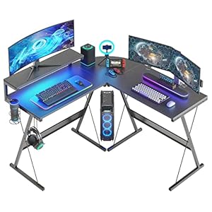 DOMY HOME L字デスク パソコンデスク ゲーミングデスク オフィスデスク PCデスク デスク L字型 ワークデスク オフィスデスク コーナーデスク (ブラック, 幅128CM)