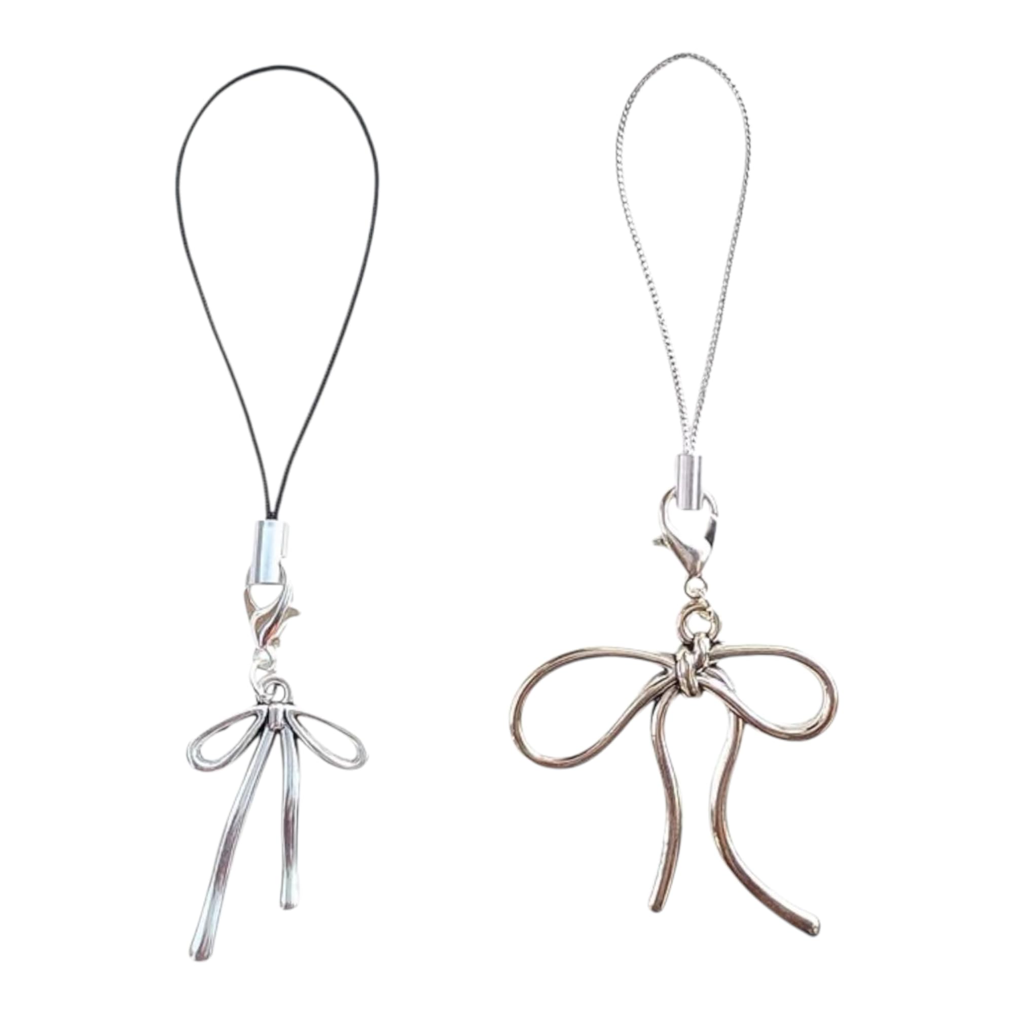 Decorative Bow Phone Charm, Metal Mobile Strap with Ribbon Design, Silver, Set of 2-image-37