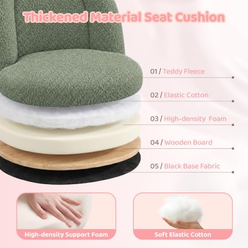 Image of DurayLoly Armless Vanity Chair with Wheels, Ultra-Soft Teddy Fleece, Adjustable Height & 360Swivel, Rolling Desk Chair for Bedroom, Dorm & Vanity Table, Ideal for Teens & Adults, Sage Green