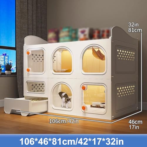 Gabbia per gatti a 2 livelli con contenitore, recinto interno con lettiera, cuccia fai da te per grandi esercizi, ideale per più gatti