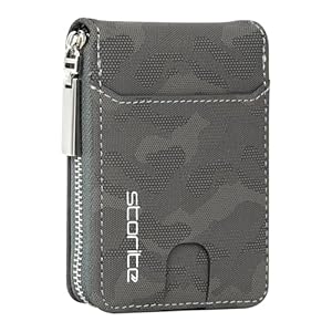 Storite PU Leather 9 Slot Vertical Credit Debit Card Holder Money Wallet Zipper Coin Purse for Men Women – (11.5 Cm X 8 Cm X 2Cm -Camouflage Grey)