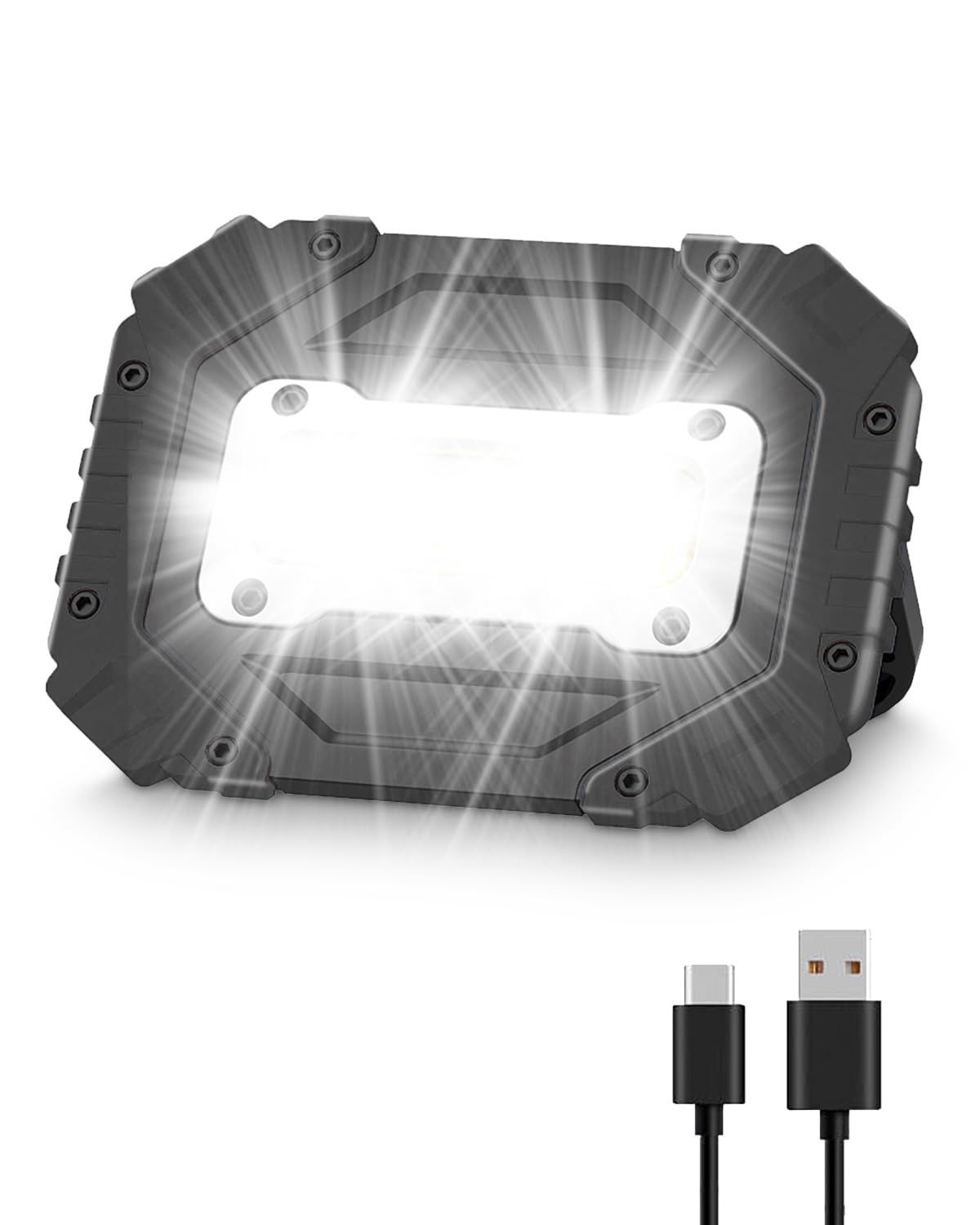 2023 Newest 30W Rechargeable Work Lights, COB Floodlight Super Bright with 4 Modes, USB Battery Security Light, Portable & Waterproof Outdoor Camping Lights, Yard, Garage, Batteries Included, Black [Energy Class A]