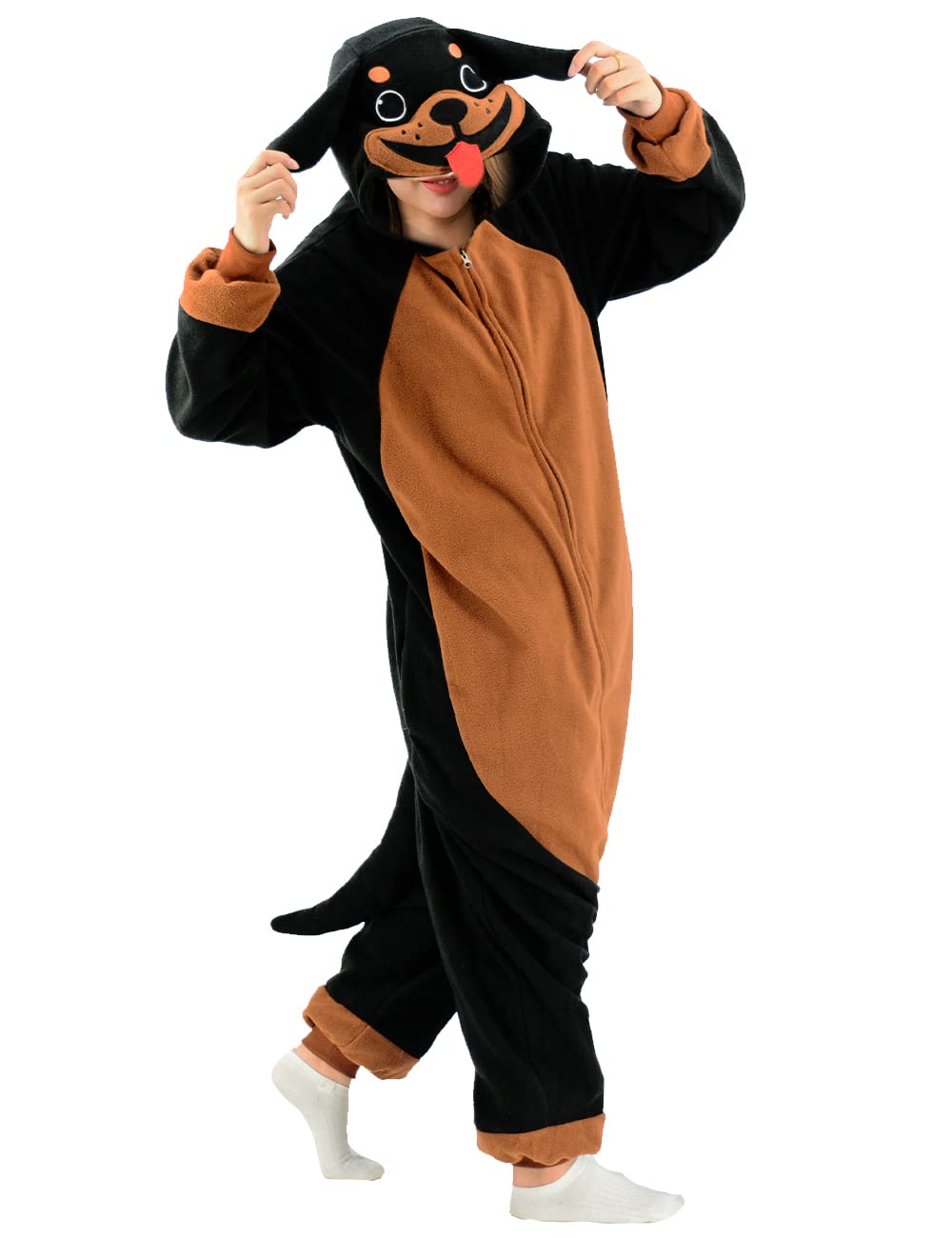 XIGUAGUO Rottweiler Dog Onesie Pajamas Cosplay Costume Adult Animal Pajamas for Men Women Girls Boys Teens