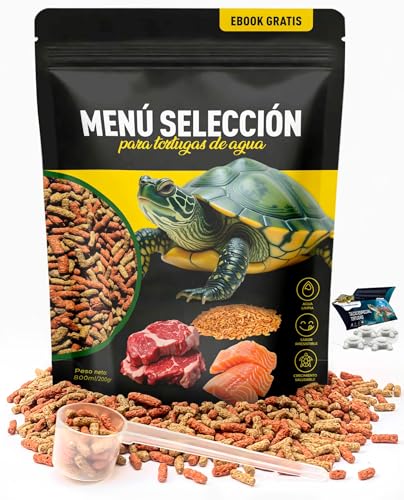 AF® - 800 ml Comida Tortugas de Agua, 200 gr Comida Tortuga | Menú Selección con Ingredientes Naturales + Vitaminas Esenciales + Ebook + Vaso medidor