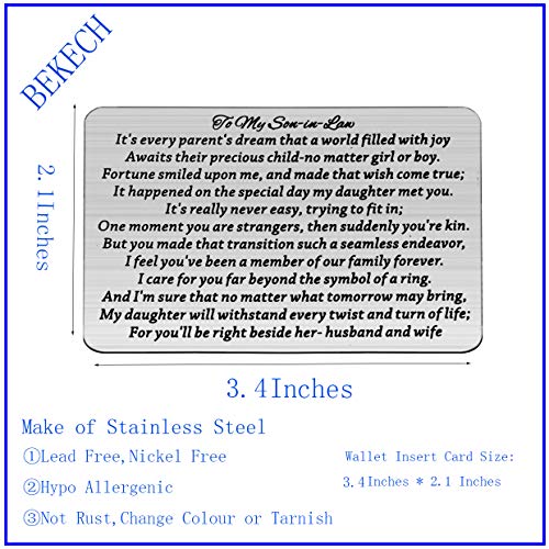 BEKECH To My Son-in-Law Wallet Insert Card Son-in-Law Jewelry from Mother-in-Law Father-in-Law2
