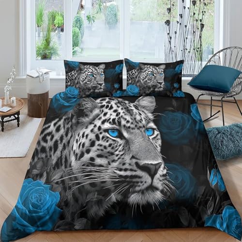Housse de couette léopard 220x240 cm en microfibre avec 2 taies d'oreiller