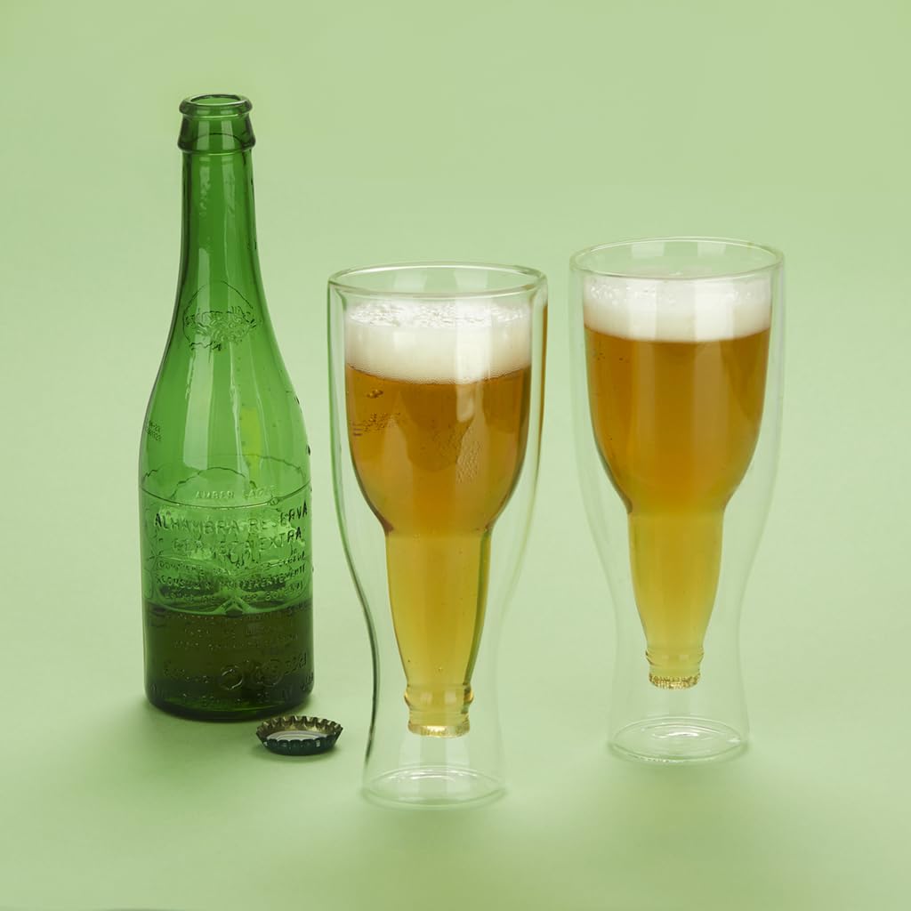 Balvi Vaso Cerveza Gravity Set de 2 Vasos de 250 ml Doble Pared Mantiene el Frio Forma de Botella del