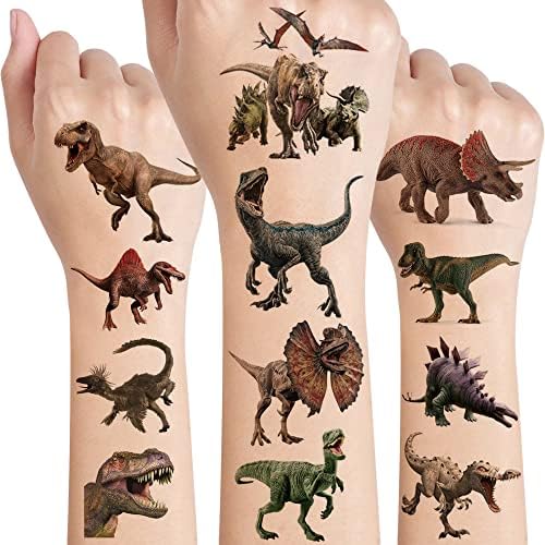95 Pcs Dinosaur Temporary Tattoos Stickers, Cute Forest Dinosaur Waterproof Tattoo Stickers Theme Party Supplies Decoration Birthday Party Favors Kids Boys Girls Gifts