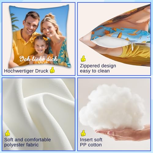 JONZIN Kissen mit Foto Bedrucken Lassen - Selbst Gestalten Kissen Personalisiert Doppelseitiger FotoKissen-Bezug 100% Polyester Personalisierte Geschenke Mann Frau (40 × 40 cm)