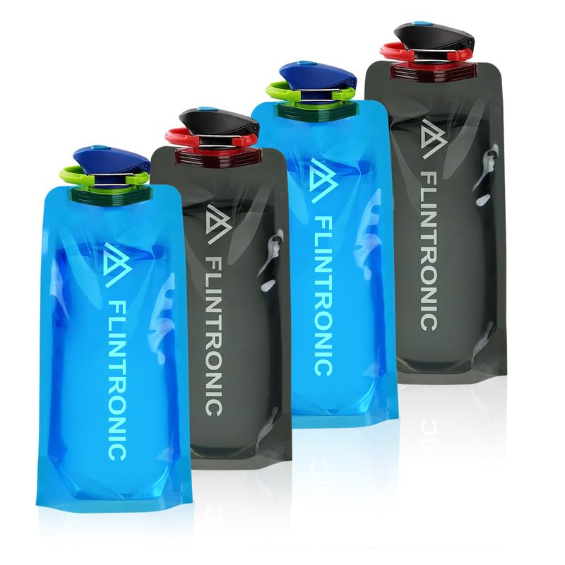 flintronic 700 ml Składany system butelek na wodę * 4 szt., Składana elastyczna butelka na wodę wielokrotnego użytku, składana torba na wodę, z Ce, Certyfikowane Rohs, na kemping, wędrówki, podróże