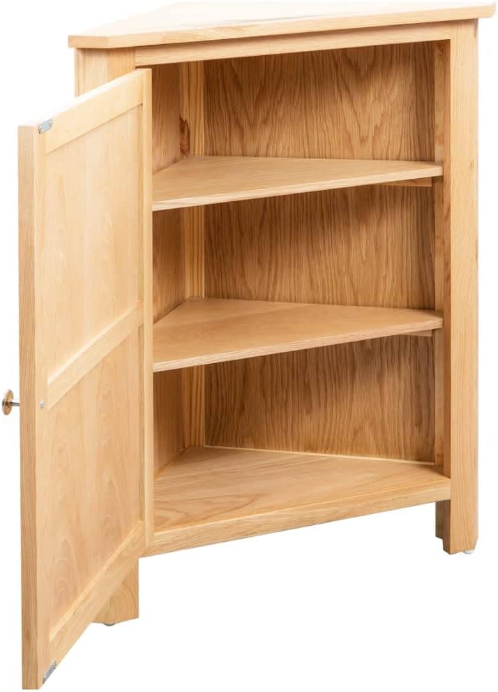 Solid Oak Corner Cabinet with Rustic Finish Compact Oak Wood Corner Cabinet for Small Spaces