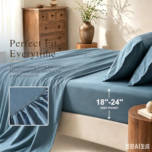 Image of MEISHANG 1000TC Egyptian Cotton Sheets King, 16 inch Deep Pocket | 1000TC Egyptian Cotton Sheets, Sateen Weave, Ultra Soft & Breathable, OEKO-TEX Certified