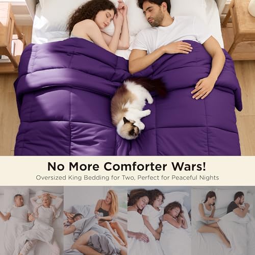 Image of Bedsure Comforter Duvet Insert - Quilted Comforters Oversized King, All Season Duvet, GentleSoft Down Alternative Bedding Blanket, with 8 Tabs, Gifts for Women /Men, Purple, Oversized King 116x98 Inch