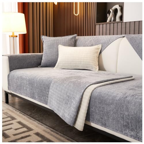 asskanaer Corduroy Sofa Cover 1/2/3/4 Seater, Non-slip Sofa Slipcovers Universal Corner Sofa Cushion Cover L Shape Furniture Protector for Living Room(Grey, 90 * 90cm)