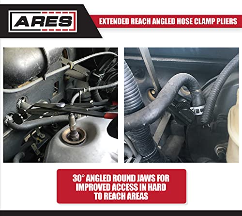 Ares 15028 - Extended Reach Angled Hose Clamp Pliers - Extra Length And Angled Round Jaws For Improved Access In Hard To Reach Areas - Textured Jaw Surface For Enhanced Grip #TOP3
