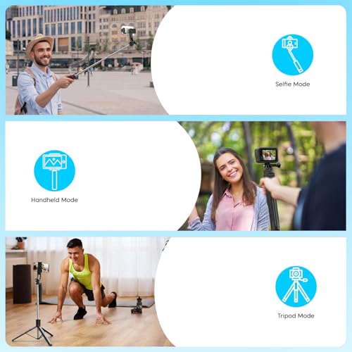 Image of Sounce Foldable Selfie Stick Tripod for Smartphone & GoPro 67 inch /170 Cm | 7-Section Extendable Pole | 360 Rotation | 3-Leg Stable Base | 10m Wireless Remote | for Vlogging & Selfies