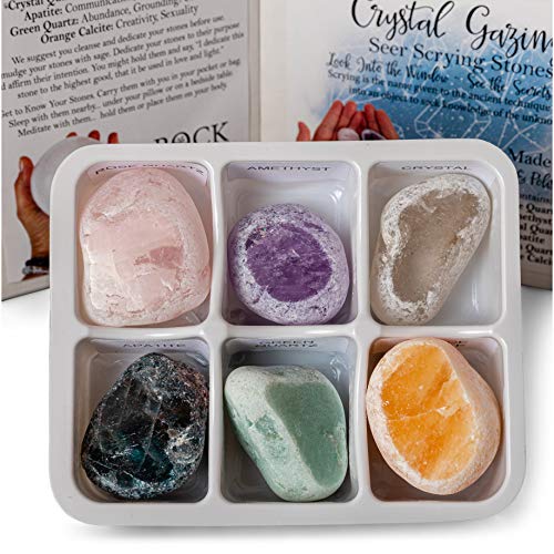Rock Paradise Crystal Gazing Healing Crystal Set - Seer Gemstones - Healing Stones for Fortune-Telling - Rose Quartz, Amethyst, Clear Quartz, Apatite, Green Quartz, and Orange Calcite