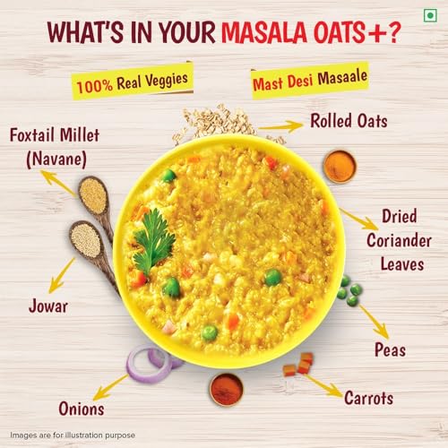 Image of Tata Soulfull Masala Oats+ With Millets, Mast Masala, 500g, Real Vegetables, 25% Millets, Non Sticky, Evening Snack, Healthy Snack (Pack of 2)