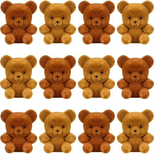 Hungdao 12 Pcs Miniature Flocked Plush Mini Bears Stuffed Bear Decorations for Birthday Cake Wedding Decorations Party Favor Supplies Bag Charm DIY Accessory 2.6 cm/ 1 Inch(Brown, Light Brown)