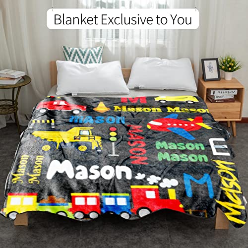 Image of Personalized Blanket with Name for Boys Car Transport Custom Name Blanket