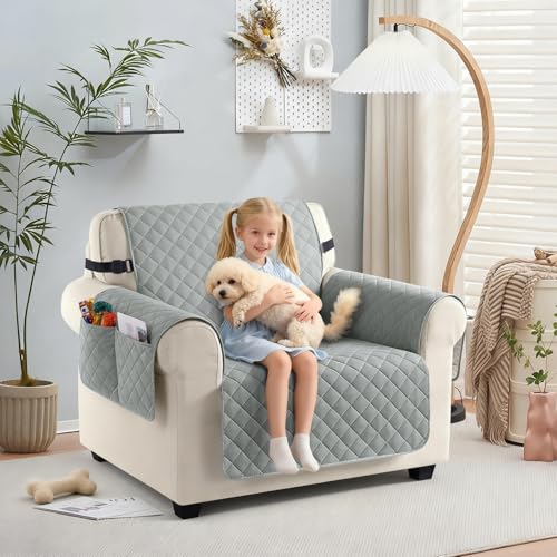 TAOCOCO Sofa Überzug, Sofabezug Wasserdicht Mit Gummiband,Wohnzimmer Anti-Rutsch Gepolsterter Sofaschutz für Haustiere, Katzen, Hunde, Spielende Kinder(Hellgrau, 1 Sitzer)