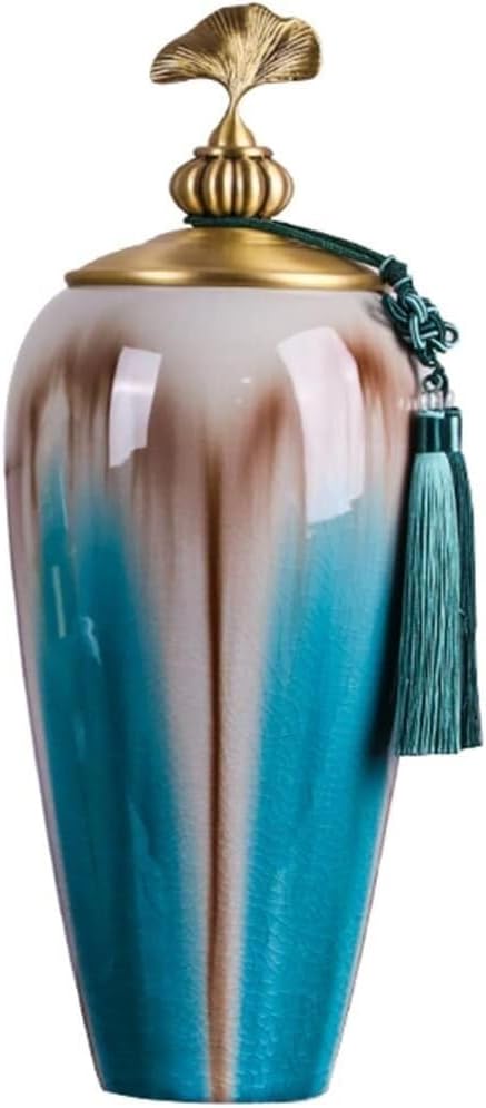 Food Storage Jar,Decorative Jar Ginger Jar Vase Decor Blue Ceramic Vases Ginger Jar with Lid for Home Decor Temple Jar Vase Porcelain Dried Flower Vases Ginger Jars Storage,B-22 * 30Cm