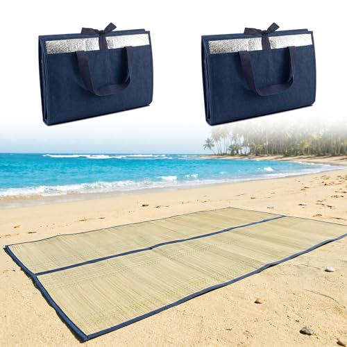 UCandy 31.5 x70 Straw Beach Mat Waterproof & Heat Insulation Straw Mat Foldable Lightweight Picnic Mat with Trim for Camping Sunbathing Floor Yoga Outdoor Activities