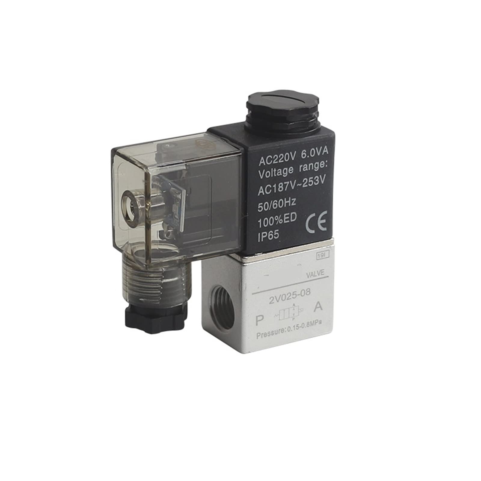 Válvula Solenoide de Aire neumática Tipo 2V025-08 dc12v 24v 220v, 2 Posiciones, 2 Puertos, válvula magnética de Aire Normalmente Cerrada, neumática, 1 Uds.(10mm Hose Pipe,AC220V)