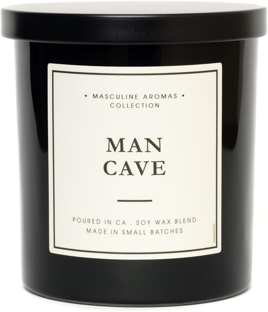 Hand-Poured in California | Masculine Aromas | 9oz | 50-Hour Burn Time | Scented Men’s Candles with Natural Essential Oils | Vegan (Man Cave)